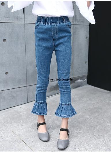 *Sales เด็กโต-กางเกงยีนส์สกินนี่ขาเดฟปลายกระดิ่งทวิส ขอบเอวยางยืด มีกระเป๋าหลังไซส์ 150 รหัส KKK728